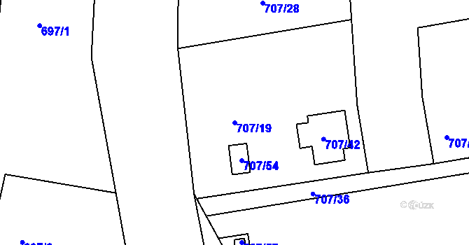 Parcela st. 707/19 v KÚ Černé Budy, Katastrální mapa