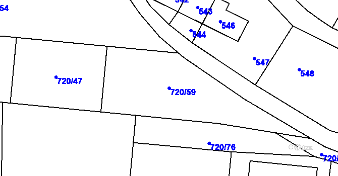 Parcela st. 720/59 v KÚ Černé Budy, Katastrální mapa