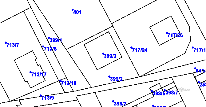 Parcela st. 399/3 v KÚ Černé Budy, Katastrální mapa