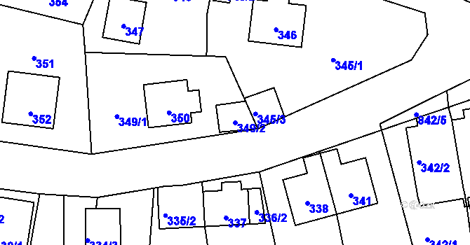 Parcela st. 349/2 v KÚ Černé Budy, Katastrální mapa