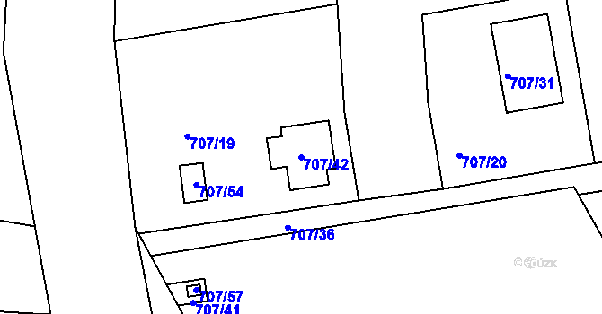 Parcela st. 707/42 v KÚ Černé Budy, Katastrální mapa
