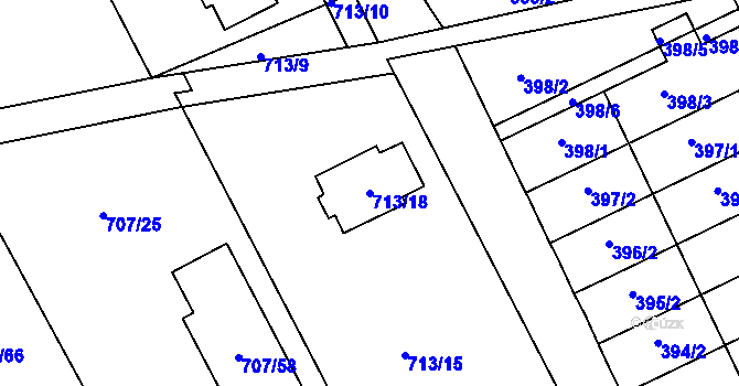 Parcela st. 713/18 v KÚ Černé Budy, Katastrální mapa