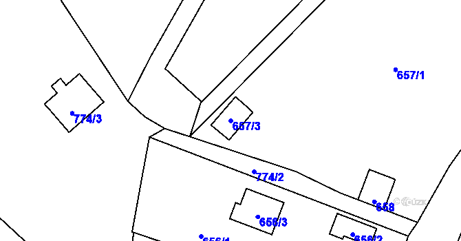 Parcela st. 657/3 v KÚ Černé Budy, Katastrální mapa
