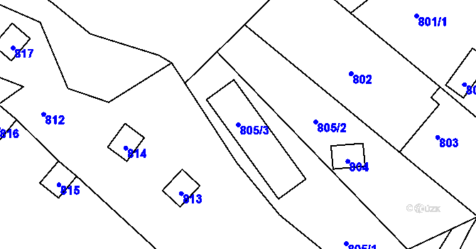 Parcela st. 805/3 v KÚ Černé Budy, Katastrální mapa