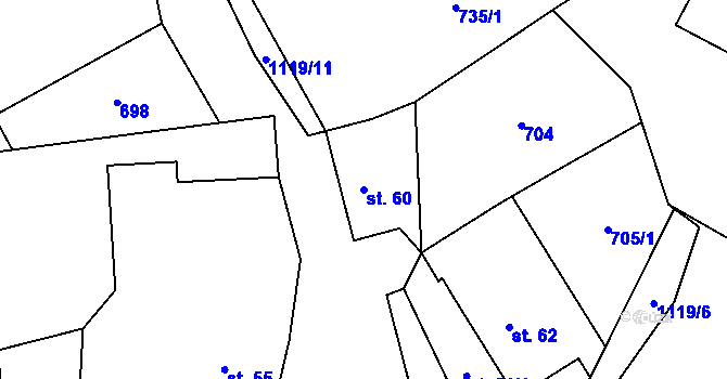 Parcela st. 60 v KÚ Čeřenice, Katastrální mapa