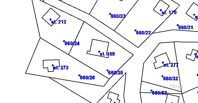 Parcela st. 169 v KÚ Čeřenice, Katastrální mapa