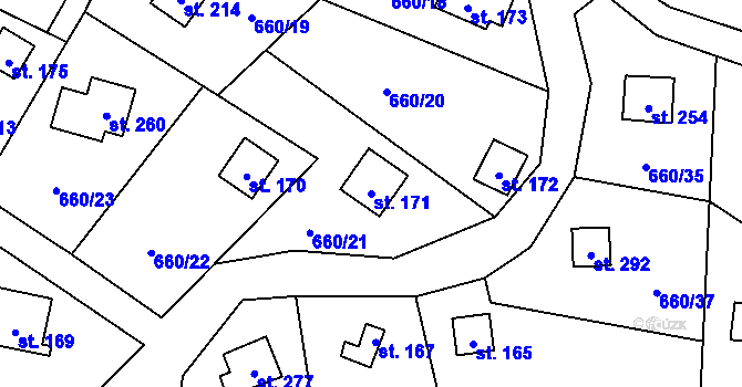 Parcela st. 171 v KÚ Čeřenice, Katastrální mapa