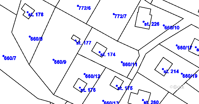Parcela st. 174 v KÚ Čeřenice, Katastrální mapa