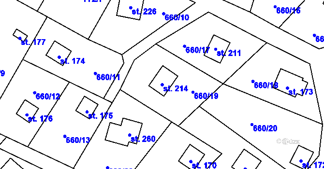 Parcela st. 214 v KÚ Čeřenice, Katastrální mapa
