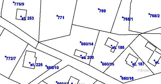Parcela st. 660/14 v KÚ Čeřenice, Katastrální mapa