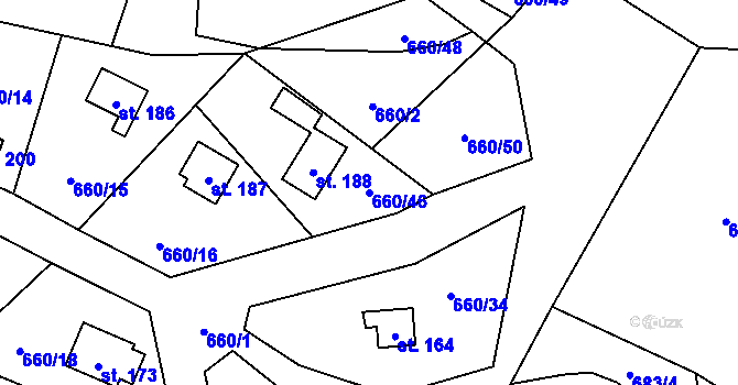 Parcela st. 660/46 v KÚ Čeřenice, Katastrální mapa