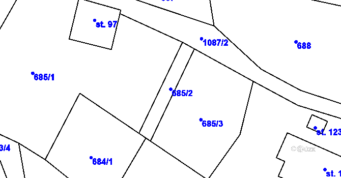 Parcela st. 685/2 v KÚ Čeřenice, Katastrální mapa