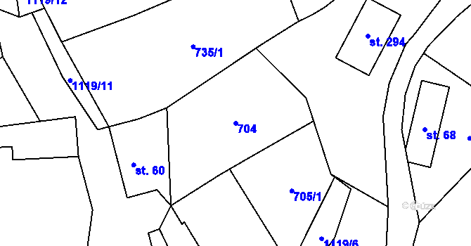 Parcela st. 704 v KÚ Čeřenice, Katastrální mapa