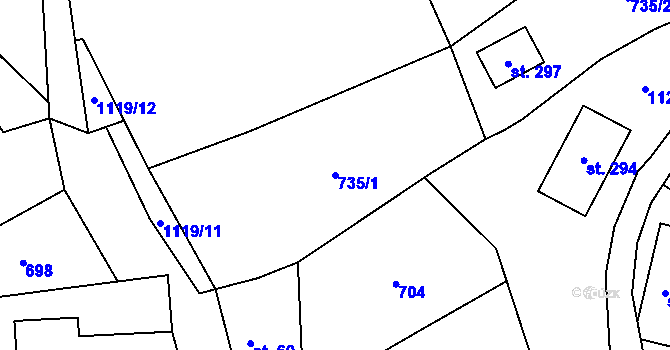 Parcela st. 735/1 v KÚ Čeřenice, Katastrální mapa