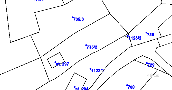 Parcela st. 735/2 v KÚ Čeřenice, Katastrální mapa
