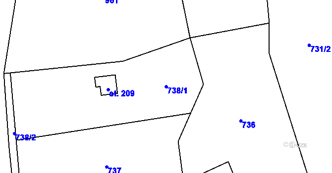 Parcela st. 738/1 v KÚ Čeřenice, Katastrální mapa
