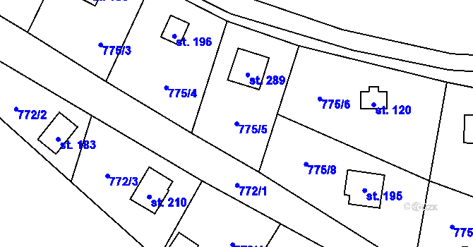 Parcela st. 775/5 v KÚ Čeřenice, Katastrální mapa