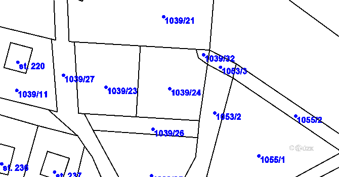 Parcela st. 1039/24 v KÚ Čeřenice, Katastrální mapa