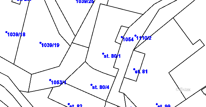 Parcela st. 80/1 v KÚ Čeřenice, Katastrální mapa
