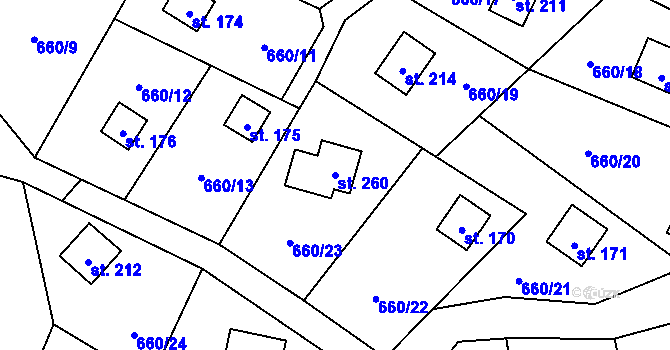 Parcela st. 260 v KÚ Čeřenice, Katastrální mapa