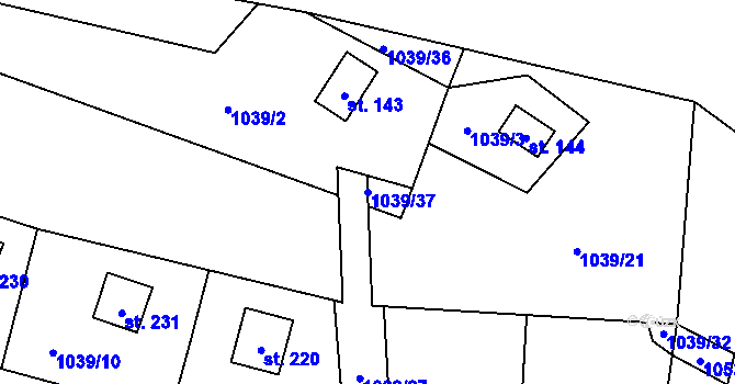 Parcela st. 1039/37 v KÚ Čeřenice, Katastrální mapa