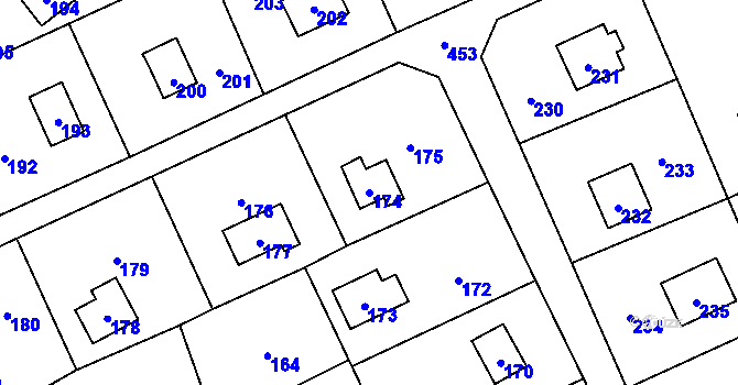 Parcela st. 174 v KÚ Dojetřice, Katastrální mapa