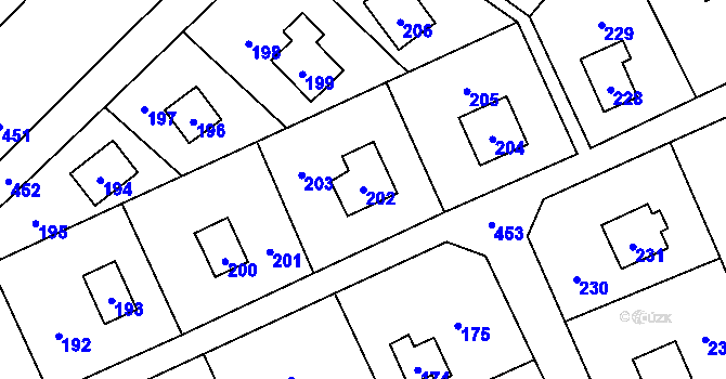 Parcela st. 202 v KÚ Dojetřice, Katastrální mapa