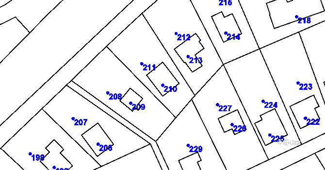 Parcela st. 210 v KÚ Dojetřice, Katastrální mapa
