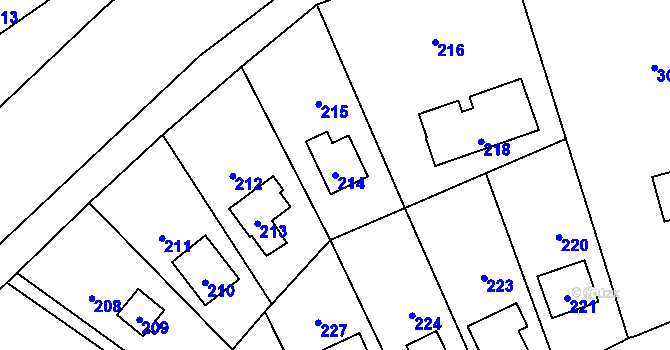 Parcela st. 214 v KÚ Dojetřice, Katastrální mapa