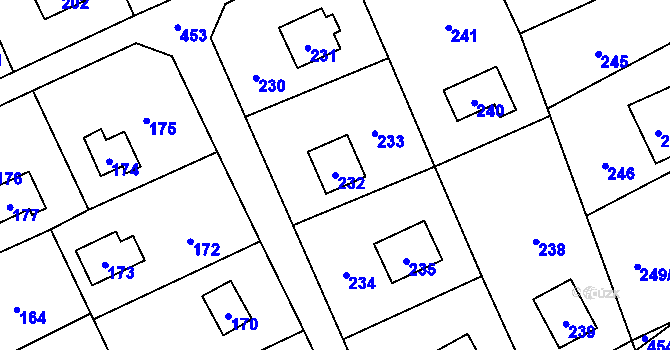 Parcela st. 232 v KÚ Dojetřice, Katastrální mapa