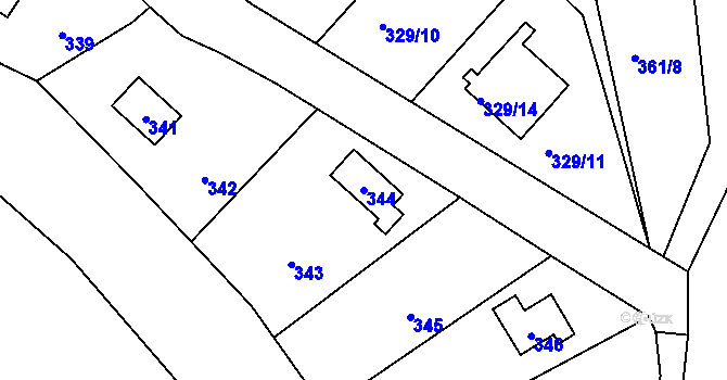 Parcela st. 344 v KÚ Dojetřice, Katastrální mapa
