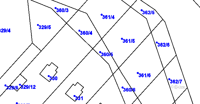 Parcela st. 360/5 v KÚ Dojetřice, Katastrální mapa