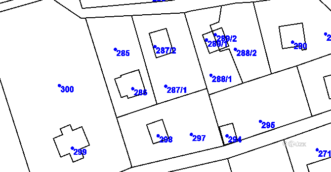 Parcela st. 287/1 v KÚ Dojetřice, Katastrální mapa