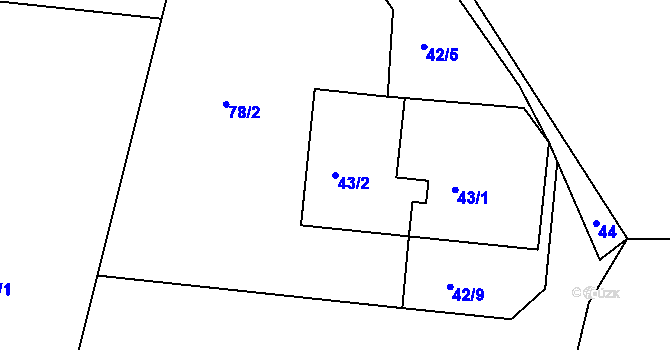 Parcela st. 43/2 v KÚ Dojetřice, Katastrální mapa