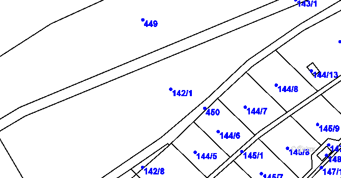 Parcela st. 142/1 v KÚ Dojetřice, Katastrální mapa