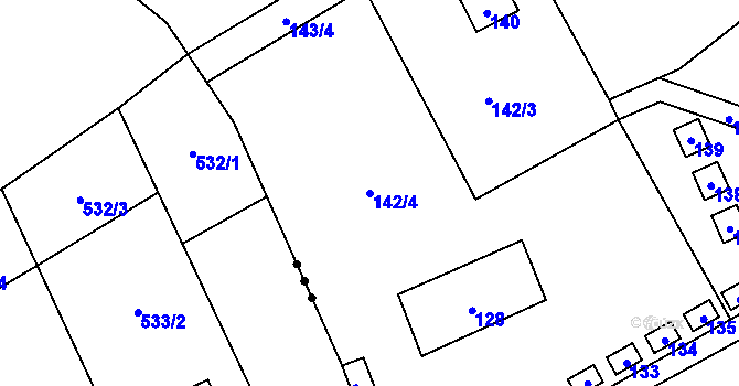Parcela st. 142/4 v KÚ Dojetřice, Katastrální mapa