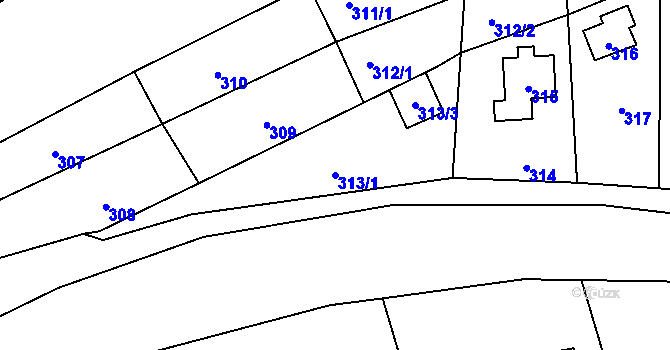 Parcela st. 313/1 v KÚ Dojetřice, Katastrální mapa