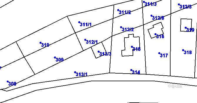 Parcela st. 313/3 v KÚ Dojetřice, Katastrální mapa