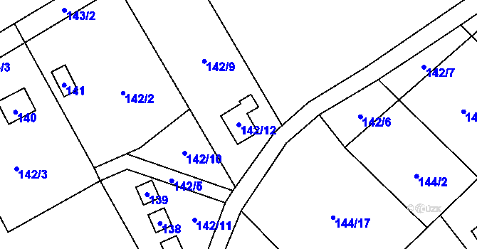 Parcela st. 142/12 v KÚ Dojetřice, Katastrální mapa