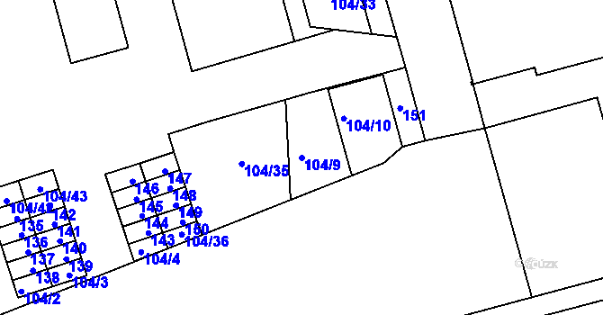 Parcela st. 104/9 v KÚ Sázava, Katastrální mapa