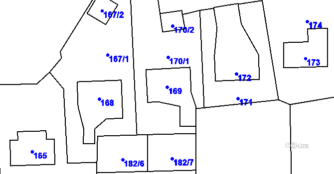 Parcela st. 169 v KÚ Sázava, Katastrální mapa