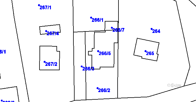 Parcela st. 266/5 v KÚ Sázava, Katastrální mapa