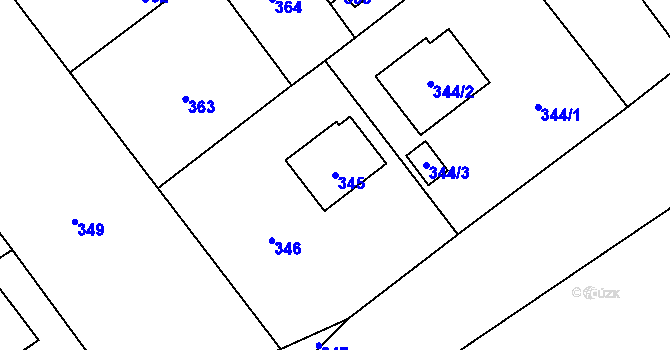 Parcela st. 345 v KÚ Sázava, Katastrální mapa