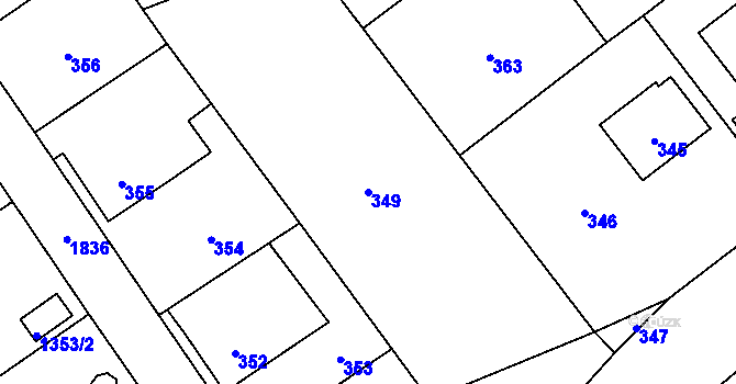 Parcela st. 349 v KÚ Sázava, Katastrální mapa