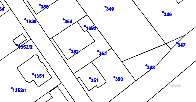 Parcela st. 353 v KÚ Sázava, Katastrální mapa