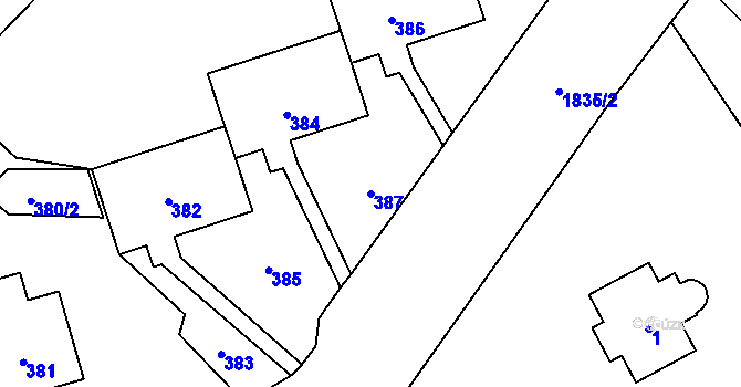 Parcela st. 387 v KÚ Sázava, Katastrální mapa