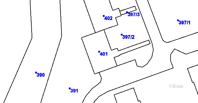 Parcela st. 401 v KÚ Sázava, Katastrální mapa