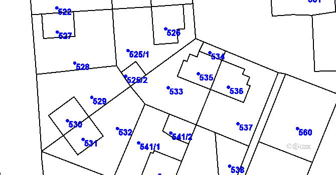 Parcela st. 533 v KÚ Sázava, Katastrální mapa