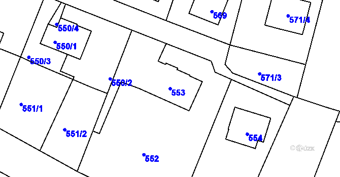 Parcela st. 553 v KÚ Sázava, Katastrální mapa