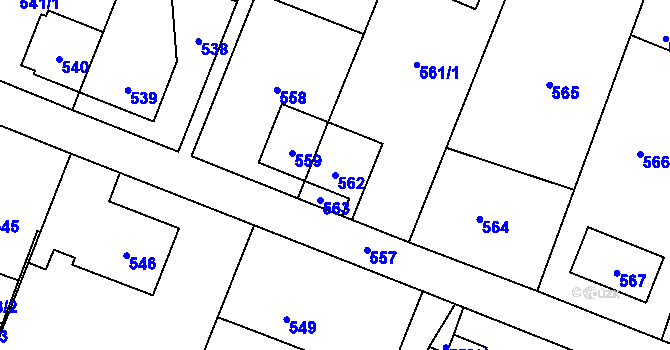 Parcela st. 562 v KÚ Sázava, Katastrální mapa